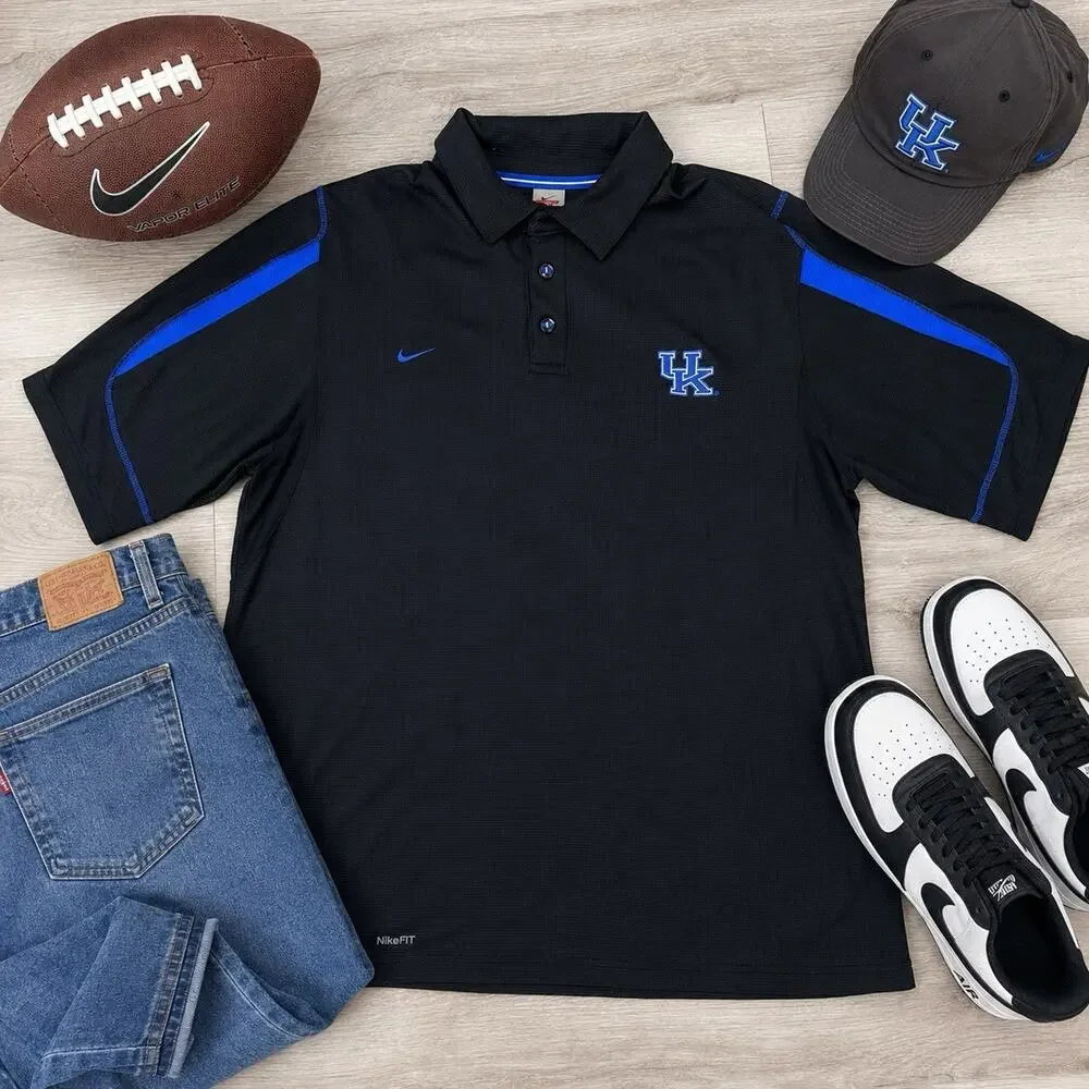 Nike Team Kentucky Wildcats Polo Shirt Men’s XXL Blue Black Sports Wear College